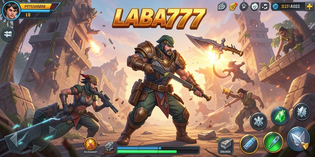 Tampilan gameplay menegangkan dari LABA777 dengan pertarungan yang intens.