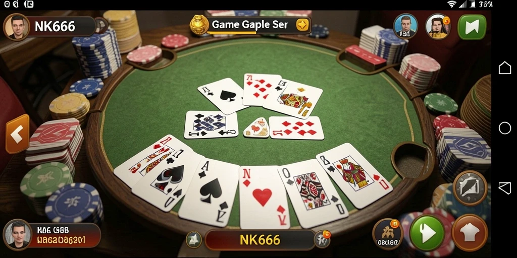 Screenshot NK666 menampilkan gameplay Gaple yang seru dan interaktif.