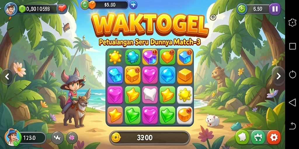 Tampilan gameplay WAKTOGEL yang penuh warna dan menantang.